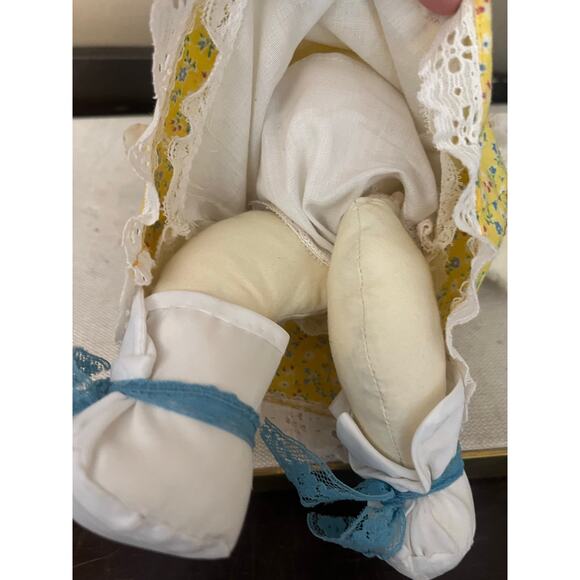 Handmade, rag doll yellow hair with yellow floral dress 12” tall - Picture 5 of 6